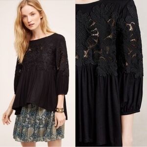 Anthropologie Deletta Desi Crochet Lace Blouse Sz XS Black Whimsigoth Emo Grunge